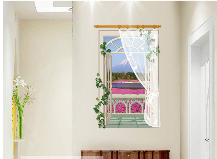 Decal Cửa sổ rèn vườn hồng 